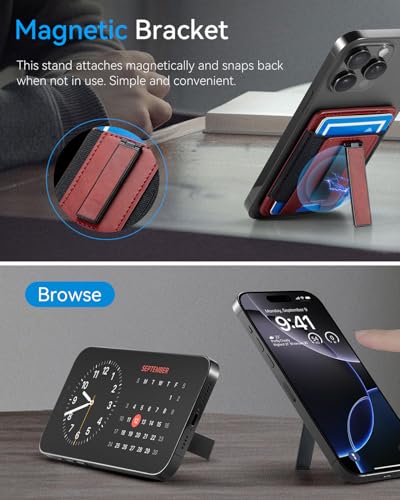 Phone Card Holder Wallet with Stand, Hold 6 Card for iPhone Andriod - color: WinRed