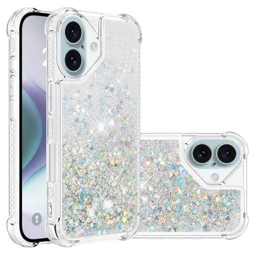 for iPhone 17 Case Glitter Cute Liquid Love Sliver YB | Phone Case for Girls Women,Bling Sparkly,Floating Quicksand,Soft TPU Clear,Shockproof Protective,Bumper Durable - color: Sliver, size: iPhone 17
