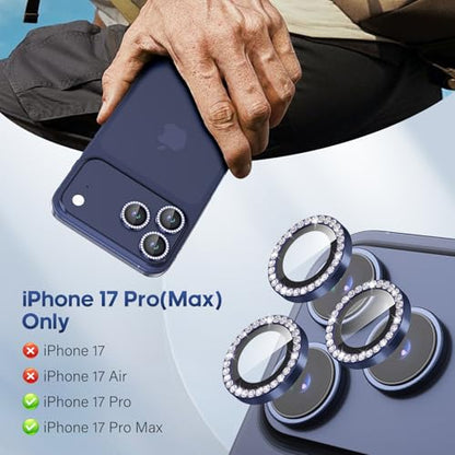 iPhone 17 Pro/17 Pro Max Camera Lens Protector Bling Diamond, Blue - color: Deep Blue, size: 17 Pro/Max