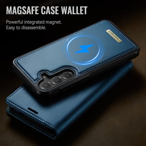for Samsung Galaxy S25 Plus 2in1 Detachable Wallet Case, Sea Blue | Compatible with Magsafe, Magnetic, RFID Blocking Card Holder, Shockproof, Kickstand, Wireless Charging, PU Leather Flip Cover - color: Sea Blue, size: Galaxy S25 Plus - 6.7"