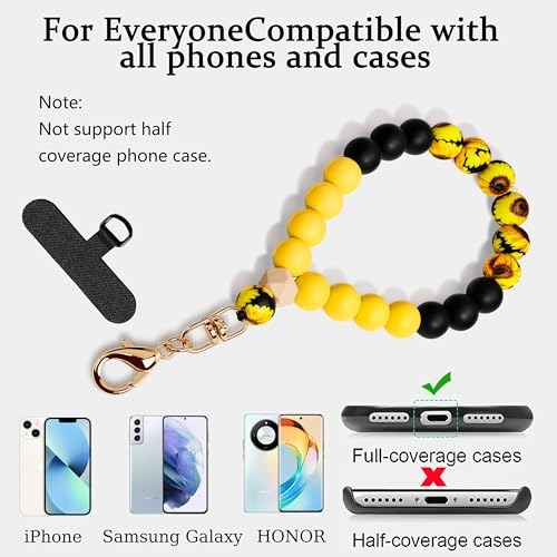Silicone Beaded Phone Wrist Strap for Women, Elastic Wristlet - color: Sunflower