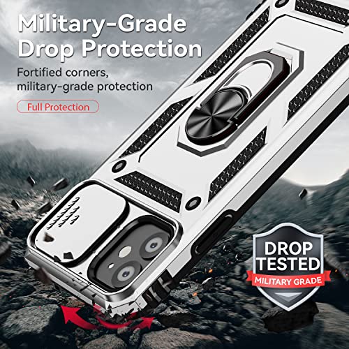 for iPhone 11 Case,with Screen Protectors and Camera Cover,[Military Grade] 16ft.Drop Tested Cover with Magnetic Kickstand Protective Case for iPhone 11 6.1 inch, Silver - color: Silver