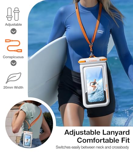 TORRAS IP68 Waterproof Phone Pouch Floating with Double Space 7.0", White | Waterproof Phone Case with Crossbody Lanyard, Phone Dry Bag for iPhone 17 Pro Max 16 S26, Beach Cruise Ship Travel Essentials - color: White