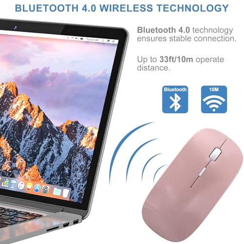 Bluetooth Wireless Mouse for MacBook Air Mac Pro Laptop Computer iPad Pad PC Laser Optical Rechargeable Mini Slim Silent Mouse Widely Used Desktop Hp iMac (Rose Gold) - color: Rose Gold