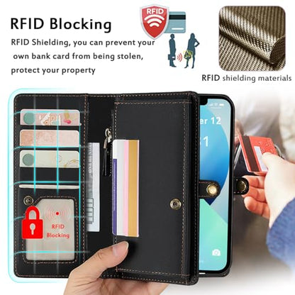 for Wallet Case Compatible with iPhone 13,Multi-Function Detachable 2 in 1 Magnetic iPhone 13 Case Wallet,Flip Strap Zipper Card Holder Phone Case with Shoulder Straps (Black) - color: Black, size: iPhone 13