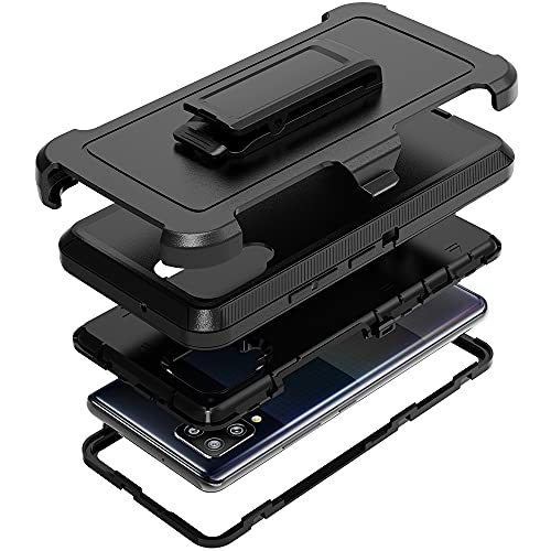 Compatible with Samsung Galaxy A42 5G Case,with Screen Protectors,Heavy Duty Rugged Shockproof Full Body Protection Kickstand Case with Belt Clip Holster for Samsung Galaxy A42 5G (Black) - color: Black