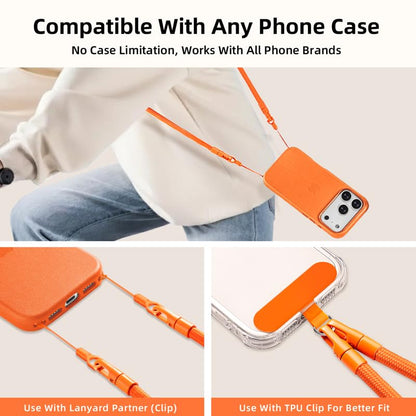 Phone Lanyard Phone Strap Crossbody Compatible with iPhone 17/Air/Pro/Max All Phone Cases with 2 Charms Dual Holes TPU Tab 360° Hook Adjustable Hands-Free Shoulder Neck Camera Strap Anti Theft Orange - color: A-orange