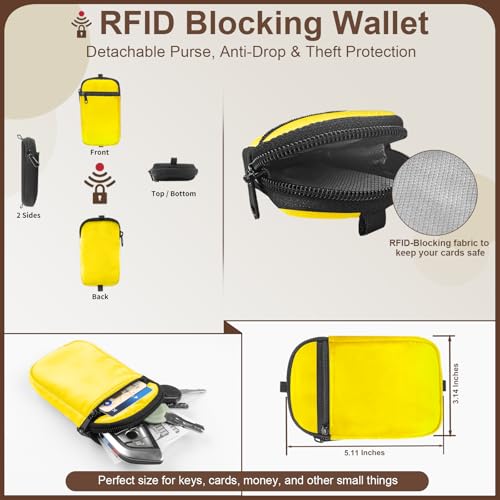 YFWE Clip and Go Strap for Phone With Wallet Crossbody (Detachable RFID Wallet) - Adjustable Phone Lanyard Crossbody with 360° Rotatable Tether Tabs for All Phones (Yellow) - color: 5-yellow