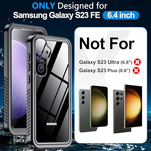 xiwxi for Samsung Galaxy S23 FE Case Waterproof,[IPX8 Underwater Case][Full Body Shockproof & Military Dropproof] Clear Sound Quality Built-in Screen Protector for Samsung S23 FE 6.4 inch-Black - size: For Samsung S23 FE-6.4"