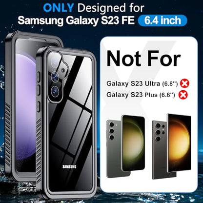 xiwxi for Samsung Galaxy S23 FE Case Waterproof,[IPX8 Underwater Case][Full Body Shockproof & Military Dropproof] Clear Sound Quality Built-in Screen Protector for Samsung S23 FE 6.4 inch-Black - size: For Samsung S23 FE-6.4"