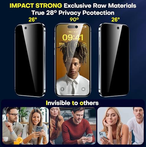 ImpactStrong Anti-Spy Privacy Screen Protector for iPhone 15 Pro (6.1-Inch), 9H Tempered Glass, Shatter-Resistant, Anti-Scratch, Easy Install Kit, Case Friendly, 2-Pack - size: iPhone 15 Pro