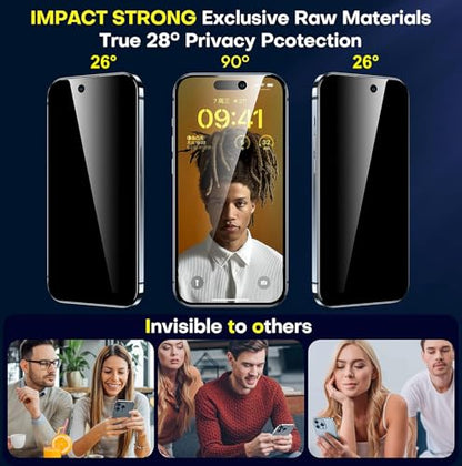 ImpactStrong Anti-Spy Privacy Screen Protector for iPhone 15 Pro (6.1-Inch), 9H Tempered Glass, Shatter-Resistant, Anti-Scratch, Easy Install Kit, Case Friendly, 2-Pack - size: iPhone 15 Pro