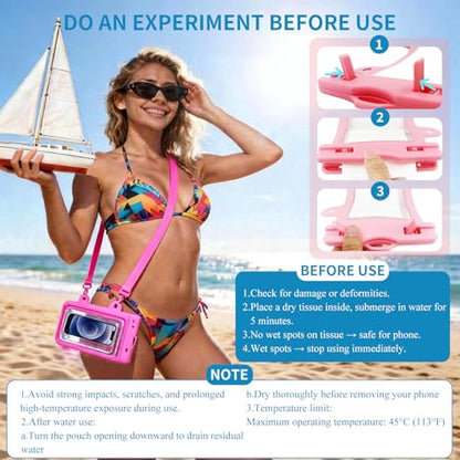Larger Waterproof Phone Pouch iPhone &Shower Phone Holder Waterproof with 2 Suction Cups,Water Phone Protector Pouch with Adjustable Lanyard for iPhone 17 16 15 ProMax (Pink, 1 PCS) - color: Pink
