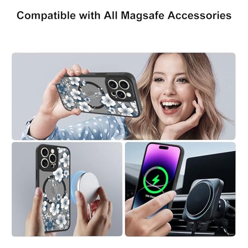 Magnetic for iPhone 14 Pro Max Case,White Flower | [Compatible with MagSafe] Cute Fashion Translucent Matte Hard Back Shockproof Anti-Scratch Phone Case,Ink Flower - color: Ink Flower, size: iPhone 14 Pro Max