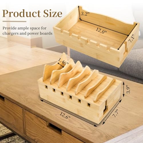 WRINGKIT Bamboo Charging Station for Multiple Devices, Hold 6 Devices
