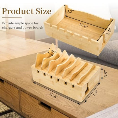 WRINGKIT Bamboo Charging Station for Multiple Devices, Hold 6 Devices