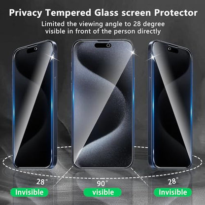3+3 Pack Privacy Screen Protector Designed for iPhone 15 Pro With 3 Pack Camera Lens Protector,Full Coverage Anti-Spy Tempered Glass Film,9H Hardness,Bubble Free,Easy to Install - color: iPhone 15 Pro FK33