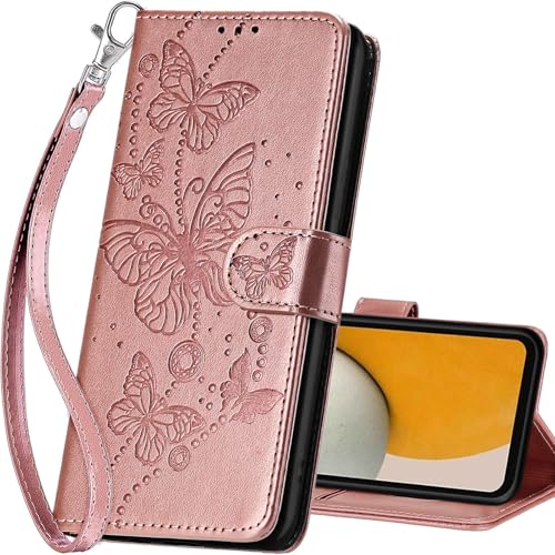 for Samsung Galaxy A15 5G Wallet case, Rose Gold-Butterfly | 3 Card Holders, Kickstand, Shockproof TPU Shell, PU Leather, Magnetic Closure, Protective Flip Folio Cover, Women - color: 6