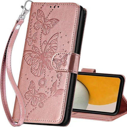 for Samsung Galaxy A15 5G Wallet case, Rose Gold-Butterfly | 3 Card Holders, Kickstand, Shockproof TPU Shell, PU Leather, Magnetic Closure, Protective Flip Folio Cover, Women - color: 6