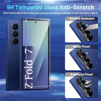 [2Set 6PCS] Screen Protector Compatible with Galaxy Z Fold 7 5G - 2 Inner TPU Film + 2 Outer Tempered Glass + 2 Camera Lens Protectors with Positional Mouting Frame, Bubble Free