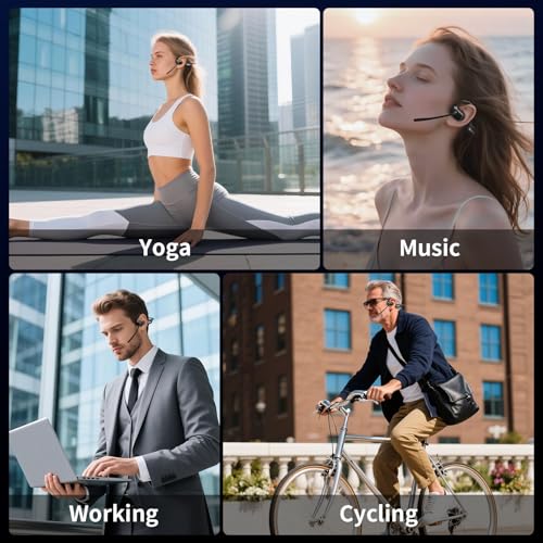 Bluetooth Headset with Microphone,Open Ear Headphones with Mic, Dual Connect Bluetooth 5.4 with AI Noise Cancelling Mic & Mute Function, Wireless Headset for Work