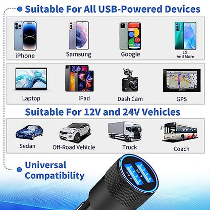 Apple MFi Certified iPhone Car Charger Fast Charging 4.8A Car Phone Charger - color: Ebony Black