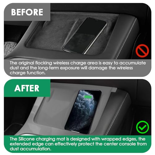 Center Console Wireless Charging Mat Compatible with Tesla Model Y 3 2024 2023 2022 2021Accessories Interior Pad Non-Slip Mat Upgrade Protection Trim Pads Dashboard Decoration Cover Gen 2 (Gray)