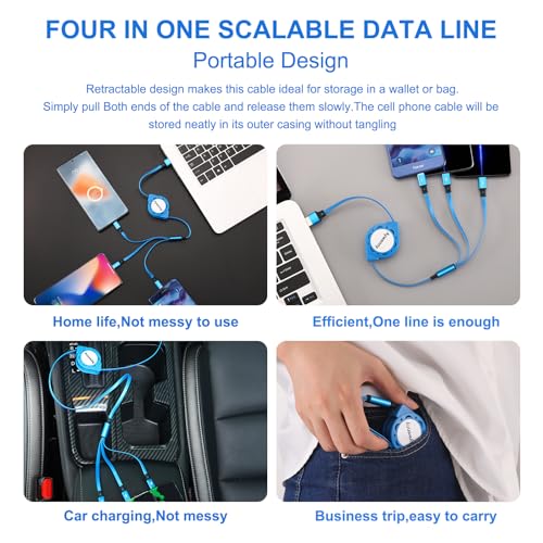 USB C Splitter Multi Charging Cable,3 in 1 Fast Charging Cord,3.3Ft 3 Pack - color: Blue
