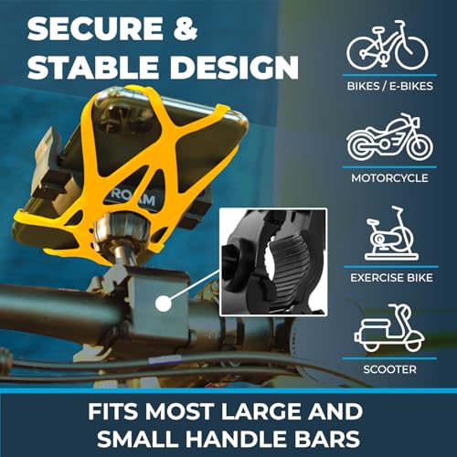Roam Universal Cell Phone Holder Net Mount - Adjustable Up to 3.6" W x 7" L - 360° Rotation - Hands Free Navigation System for Motorcycle eBike Dirt Road Cruiser Scooter - Orange