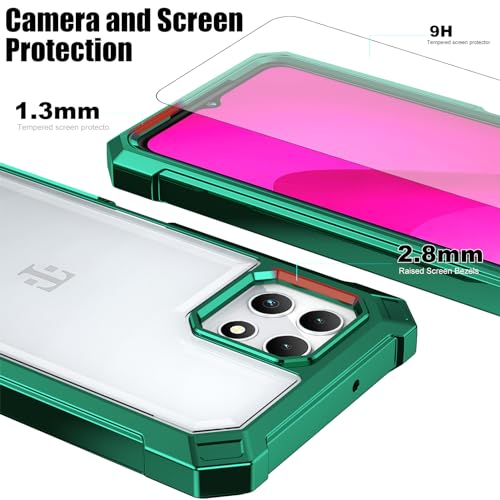 Ailiber Case for REVVL 7, T-Mobile REVVL 7 5G Phone Case with Screen Protector,Dual Layer Shockproof Bumper, Clear Transparent Anti Yellowing, Military Grade Drop Protection Cover-Green - color: Crystal Clear & Green