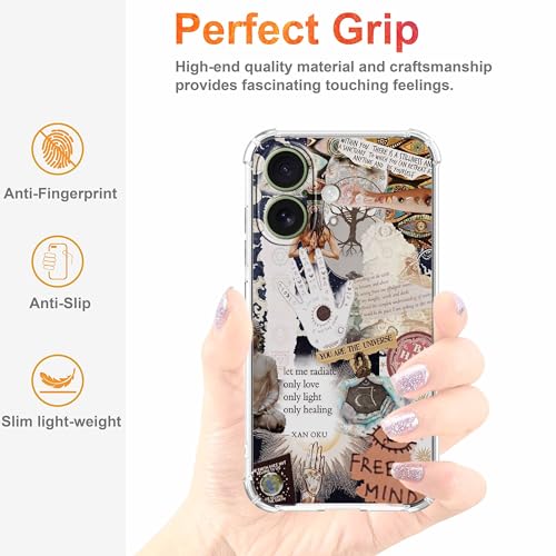 Case for iPhone 17 with Aesthetic Beige Desgin,Spiritual Hippie Quotes Collage,Clear Soft TPU Bumper Phone Cover,6.3"(Beige,17) - color: Beige, size: iPhone 17