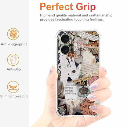 Case for iPhone 17 with Aesthetic Beige Desgin,Spiritual Hippie Quotes Collage,Clear Soft TPU Bumper Phone Cover,6.3"(Beige,17) - color: Beige, size: iPhone 17