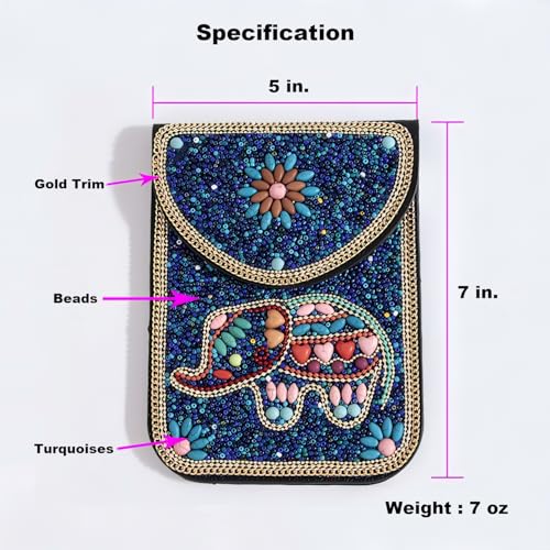 Women's Mobile Phone Bag, Cellphone Pouch, Retro Beads Shoulder Bag, Handcrafted Embellished Clutch Purse, Beaded Design - color: 10a