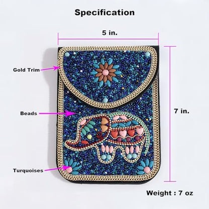 Women's Mobile Phone Bag, Cellphone Pouch, Retro Beads Shoulder Bag, Handcrafted Embellished Clutch Purse, Beaded Design - color: 10b
