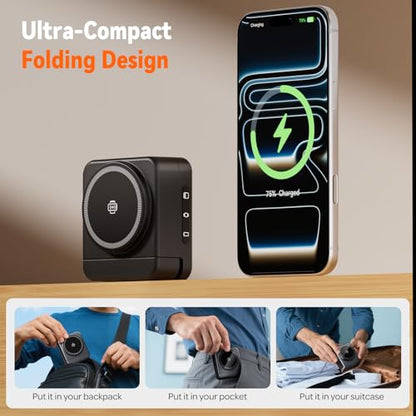 Wireless Charger 3 in 1, Foldable Charging Station for Apple Samsung Multi Devices Charging, Magnetic Charging Stand, Portable Travel Fast 15W Charger Station for iPhone, TWS, iWatch (Black)