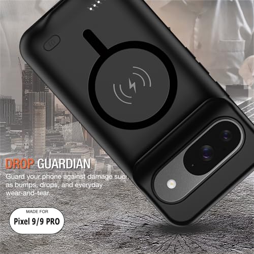 Battery Case for Google Pixel 9/9 Pro, 10000mAh Rechargeable Portable Charging Case with Wireless Charging Compatible for Google Pixel 9/9 Pro (6.3 inch) Extended Battery Pack Charger Cover (Black) - size: Google Pixel 9/9 Pro