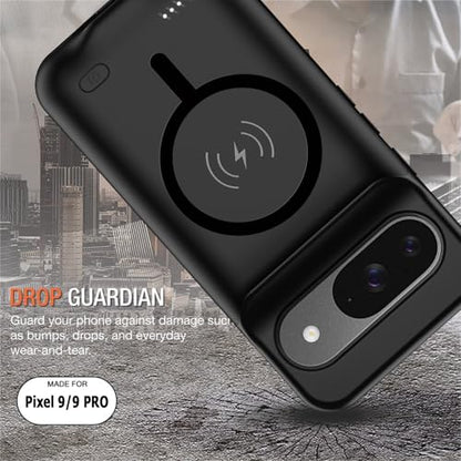 Battery Case for Google Pixel 9/9 Pro, 10000mAh Rechargeable Portable Charging Case with Wireless Charging Compatible for Google Pixel 9/9 Pro (6.3 inch) Extended Battery Pack Charger Cover (Black) - size: Google Pixel 9/9 Pro