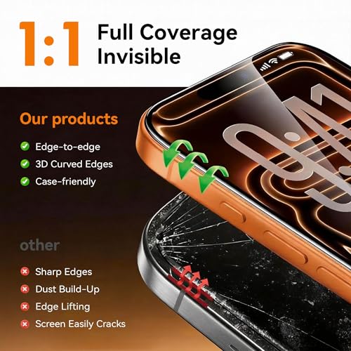 4 Pack for iPhone 17 Pro Screen Protector 6.3'' HD Tempered Glass Film Optional,with Install Frame, 9H+ Hardness Shatterproof Scratch Resistant Durable - size: iPhone 17Pro