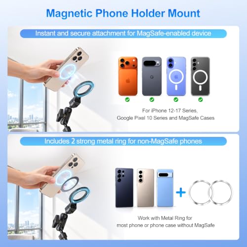 Desk Camera Mount Clamp Magic Arm Kit with Cable Clip for MagSafe for iPhone, Magnetic Overhead Phone Mount, 22" Adjustable Camera Boom Arm with Secure Grip for Smartphone Webcam Action Camera Mic - size: MS09