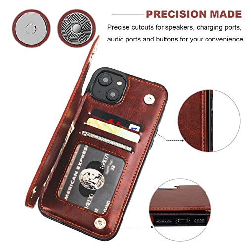 ONETOP for iPhone 14 Plus Wallet Case with Credit Card Holder,Brown | Kickstand,ID/Cash Holder,Case Wallet with Card Slots,Double Magnetic Clasp,Durable PU Leather Shockproof Cover for Women Men - color: Brown