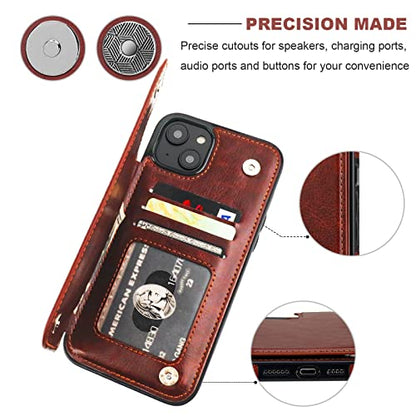 ONETOP for iPhone 14 Plus Wallet Case with Credit Card Holder,Brown | Kickstand,ID/Cash Holder,Case Wallet with Card Slots,Double Magnetic Clasp,Durable PU Leather Shockproof Cover for Women Men - color: Brown