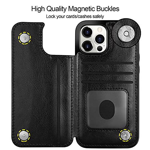 HianDier Wallet Case for iPhone 13 Pro MAX with Card Slot Holder Flip Folio | Protective Case 5G 6.7-inch Slim Soft PU Leather Magnetic Closure Cover, Black - color: Black