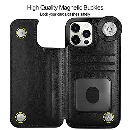 HianDier Wallet Case for iPhone 13 Pro MAX with Card Slot Holder Flip Folio | Protective Case 5G 6.7-inch Slim Soft PU Leather Magnetic Closure Cover, Black - color: Black