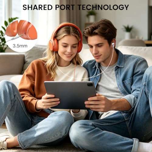 USB C Wired Over-Ear Headphones with Microphone - color: Orange