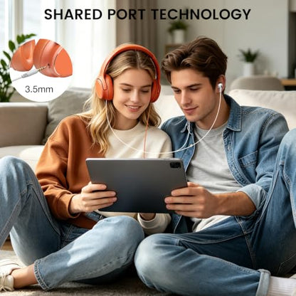 USB C Wired Over-Ear Headphones with Microphone - color: Orange