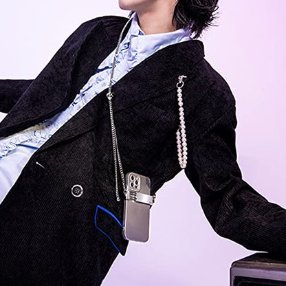 Portable Crossbody Phone Lanyard - Adjustable Metal Chain Case - color: Cell Phone Clips and Chains（silver White Color）x03