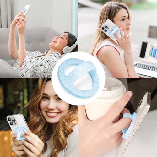 Magnetic Silicone Ring Grip Phone Holder, Magnetic Phone Grip，Phone Grip - color: Blue Sparkle