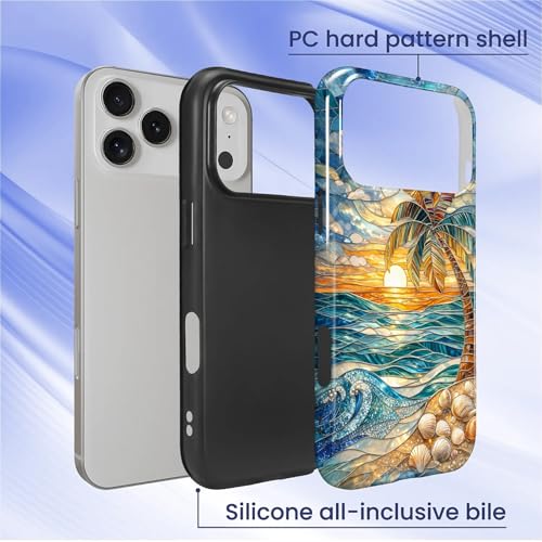 Case for iPhone 17 Pro, Dual Layer Phone Cover, Stained Glass Beach Palm - color: Stained Glass Beach Palm, size: Iphone 17 Pro