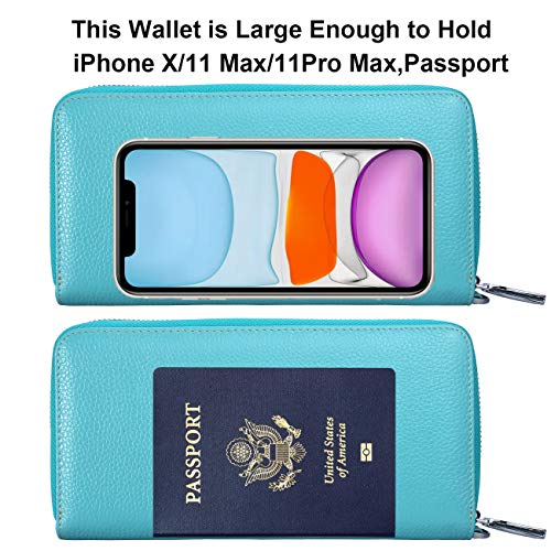 Small Compact Women Wallet RFID Blocking Genuine Leather Bifold Purse with ID Windows - color: 1- Pebbled Tiffany Blue, size: One Size