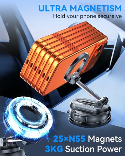 2-IN-1 Detachable MagSafe Car Mount, Vacuum Magnetic Phone Holder for Car